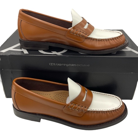 Aqua Shoes - Aqua Kendl leather slip on comfy loafers women’s Size 6M brown/white